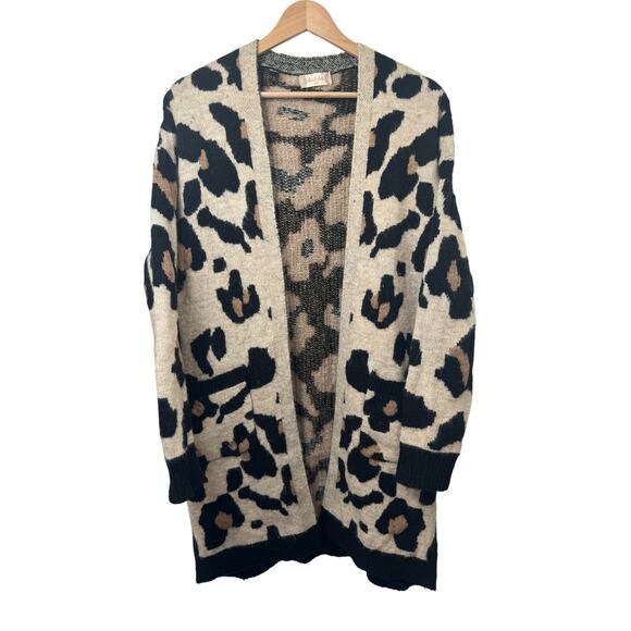 Altar’d State Leopard Animal Print Open Front Cardigan S/M Pockets - Picture 1 of 5